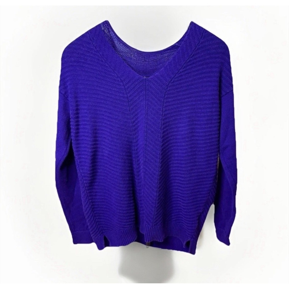 CHAPS Womens Oversized V-Neck Jumper Sweater Small Purple Cotton